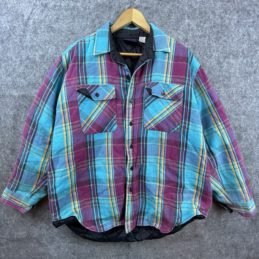 Dakota Jacket‎ Mens Large Bright Plaid Quilted Chore Coat 80s 90s Style